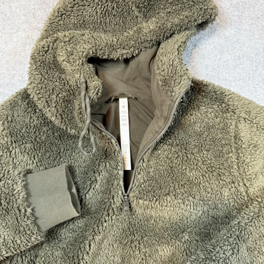 Lululemon Oh So Sherpa Hoodie Womens 6 Green Half Zip Teddy Fleece LW3FLRS